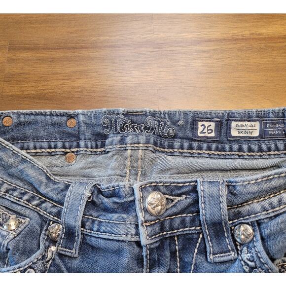 Miss Me Y2K Grunge Cowboy Skinny Jeans Sz 26 Embroidered Flap Pocket - Picture 7 of 12